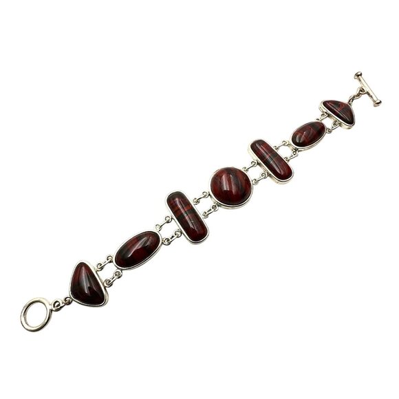 Whitney Kelly Sterling Silver Red Jasper Toggle  Bracelet 35 Grams 7.5 Inch - Picture 3 of 8